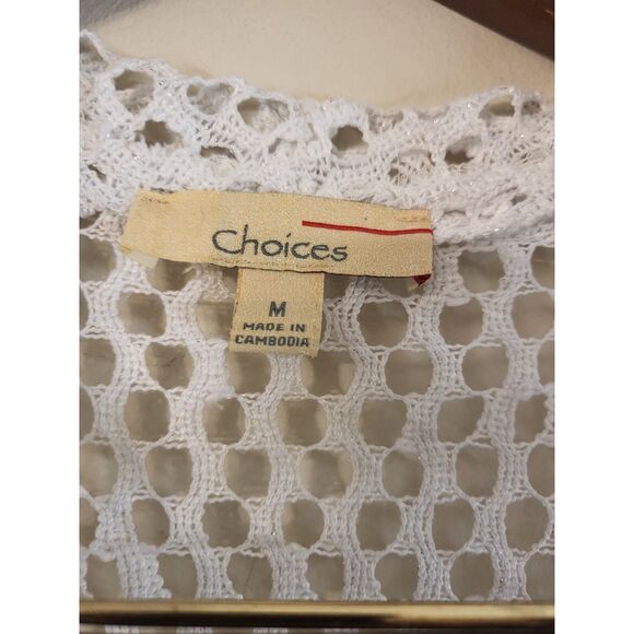 Choices White Metallic Open Mesh Short Open Cardigan Coastal Grandma Women Med. - Picture 3 of 6